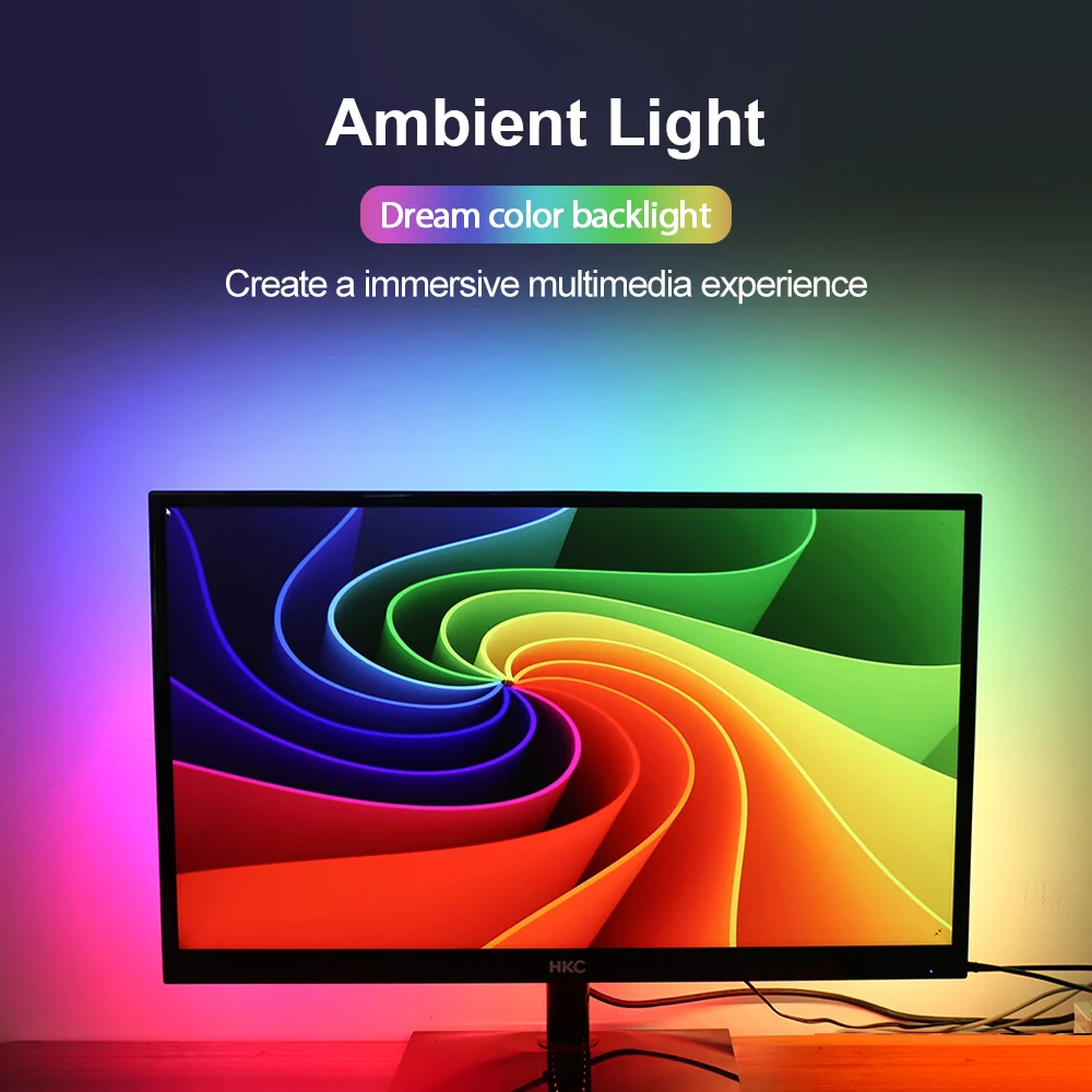 US $13.64 Ambient Light USB LED Strip Light 5050 RGB Dream Color Ws2812b Strip For TV Desktop PC Screen Backlight Lighting 1M 2M 3M 4M 5M