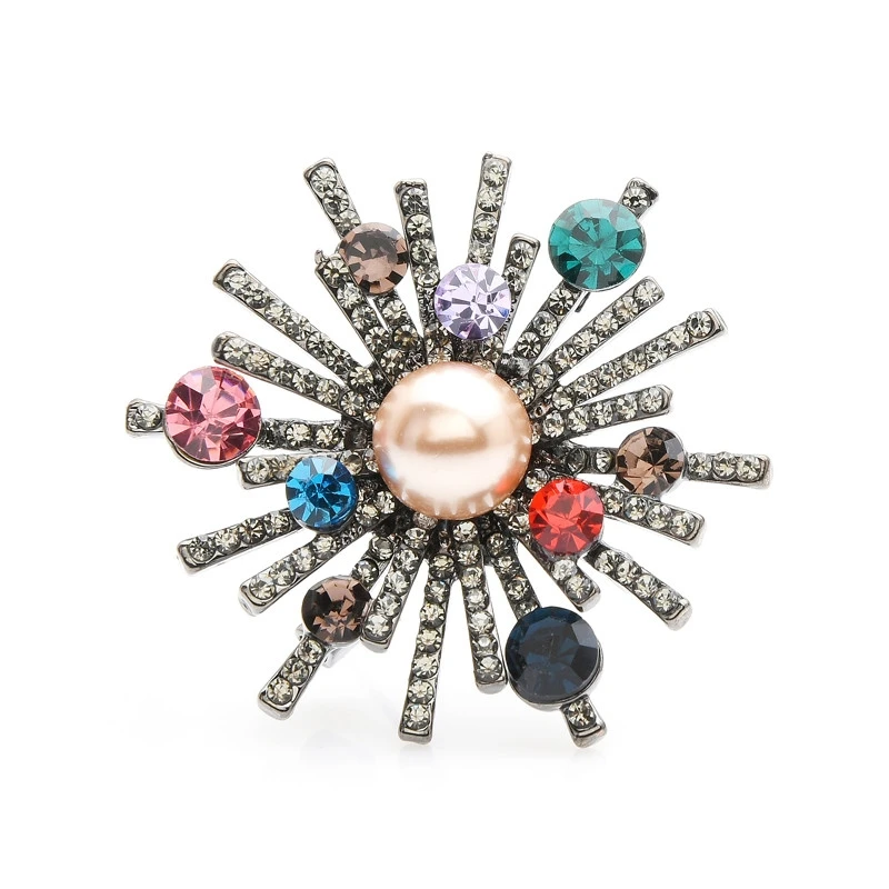 

Multicolor Rhinestones Simulated-Pearl Flower Round Brooch Pins Scarf Pin Wedding Brooches