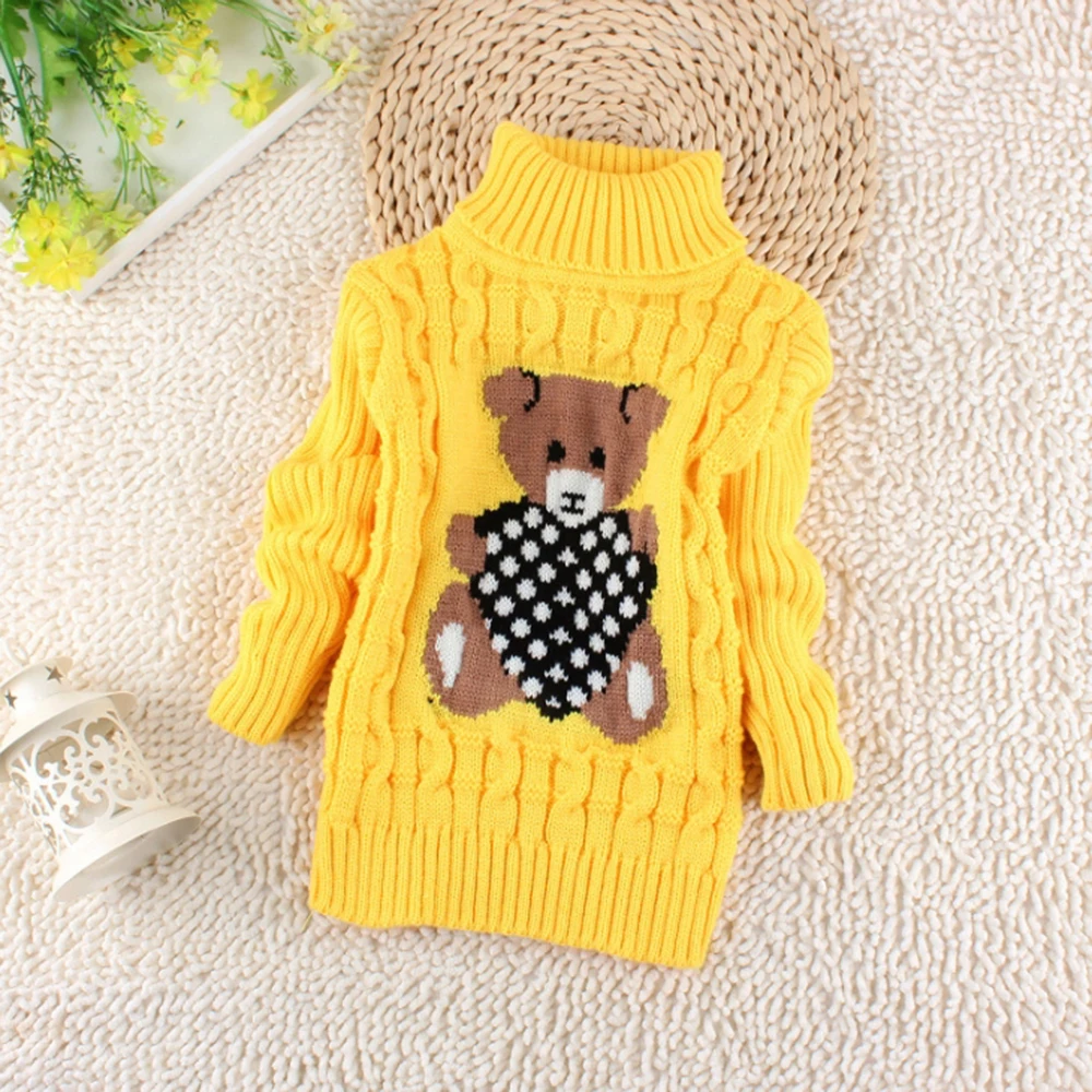 CYSINCOS свитер для маленьких девочек; пуловер с воротником под горло; Детские Зимние Топы; однотонные свитера; осенний теплый свитер для мальчиков и девочек - Цвет: yellow