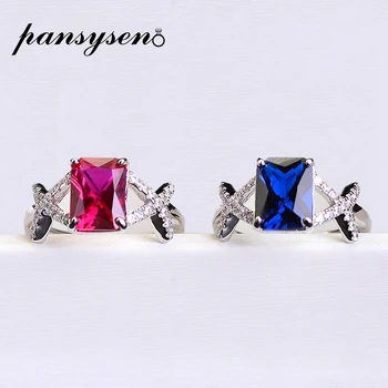 

PANSYSEN Solid 925 Sterling Silver Adjustable Rings for Women Ruby Sapphire Wedding Engagement Fine Jewelry ring Dropshipping
