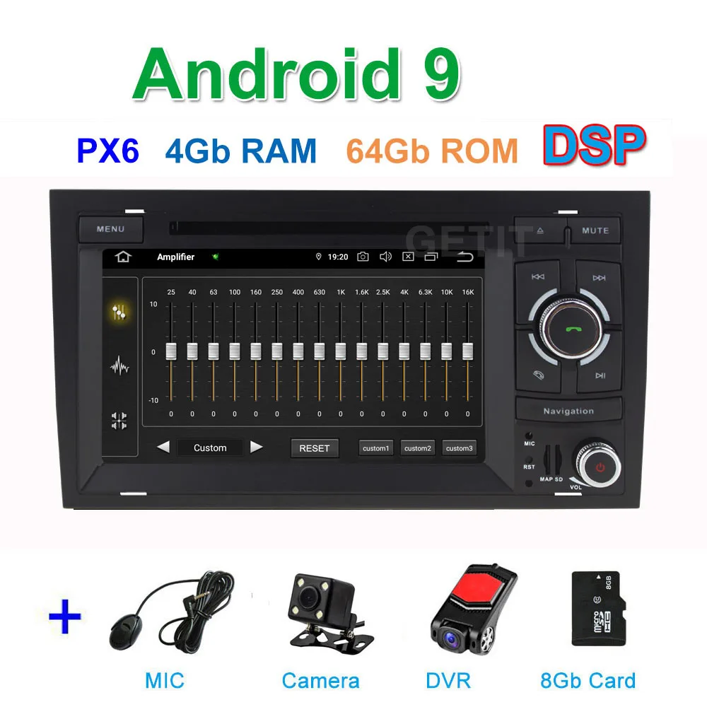 DSP 64G PX6 Android 9 автомобильный DVD плеер стерео радио gps навигации для Audi A4 B6 B7 S4 B7 B6 RS4 B7 SEAT EXEO - Цвет: DSP PX6 CAM DVR SD