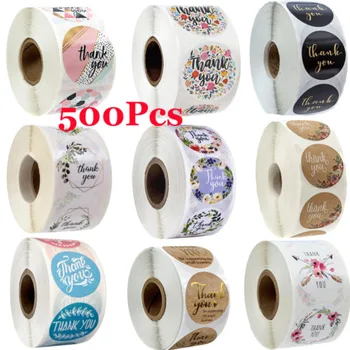 

500pcs Round Heart Shape Thankyou Sticker Wreath Style Labels Heart Thanks for Featival Shop Local Handmade Gift Seal Sticker