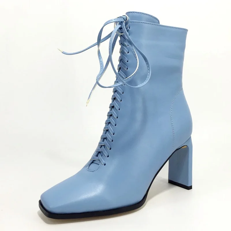 Ceny Marka projekt sznurowane skóra z mikrofibry botki dla kobiet sexy szpilki moda plac toe buty damskie duże rozmiary nude pompy