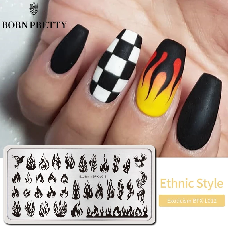BORN PRETTY Fire штампованные пластины Blaze серия прямоугольные шаблоны для ногтей