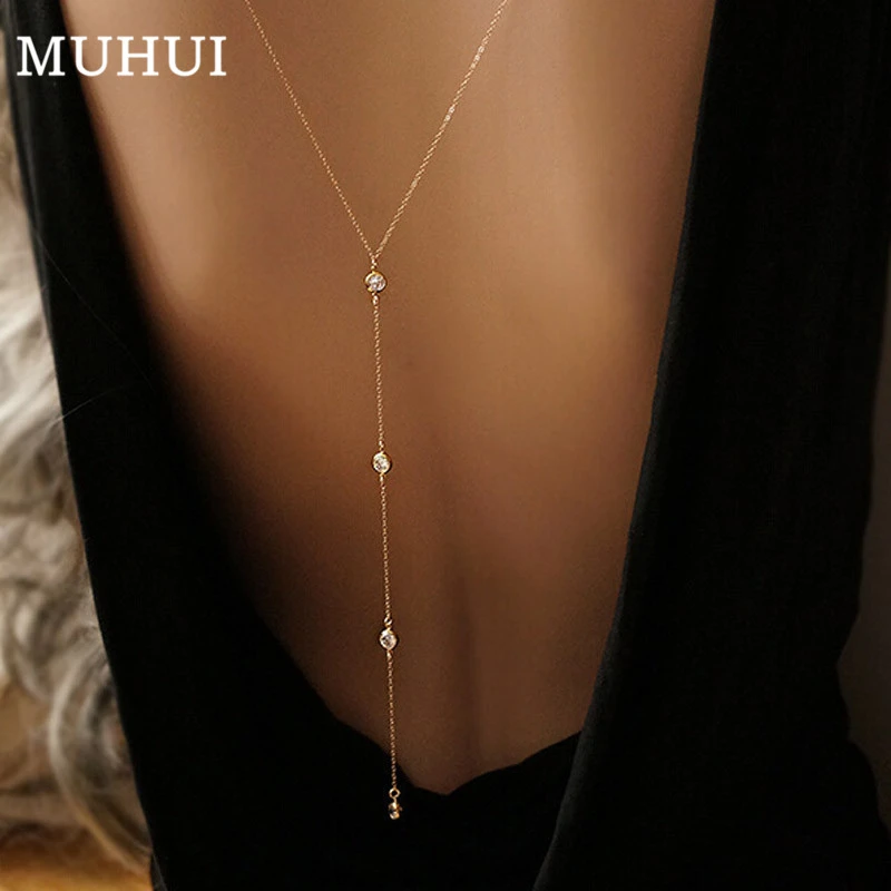 Envío Gratis, collares de cadena de gota posterior para mujeres, largos, de cristal, accesorios de boda, sin joyería de playa| - AliExpress