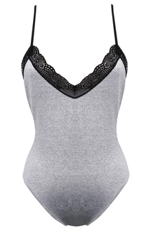 

Women Plain Lace V-Neck Stretch Leotard Jumpsuits Ladies Playsuits Grey Women Clothes L