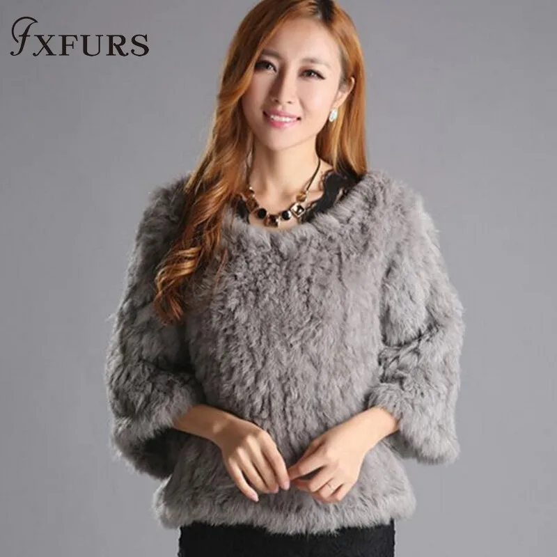 FXFURS роскошное вязаное пальто из кроличьего меха женская куртка из натурального кроличьего меха Меховой жилет из кроличьего меха пуловер для девочек 9 цветов