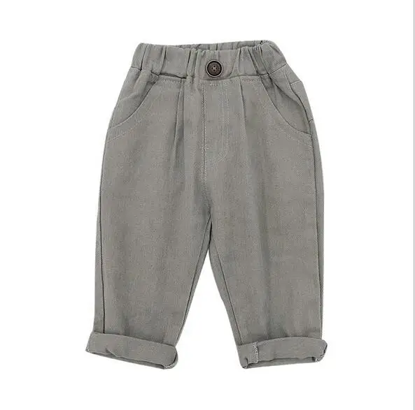 Новые осенние повседневные штаны для маленьких мальчиков и девочек модные детские джинсы в Корейском стиле однотонная одежда для маленьких мальчиков 2 цветов - Цвет: Серый