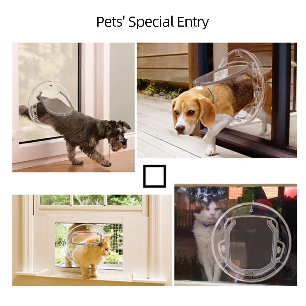 Дверь с откидной крышкой для стеклянной двери, круглая форма, маленькие ПЭТ-кошки, собаки, прозрачные шторы на дверной проем, Запираемые ворота, безопасность, вход для питомца, отверстие для щенка