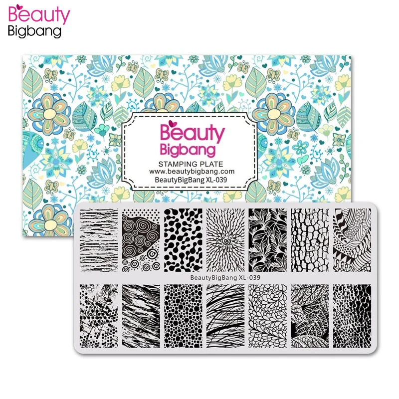 Пластина для стемпинга дизайна ногтей BEAUTYBIGBANG 6*12 см прямоугольный штамп листьев