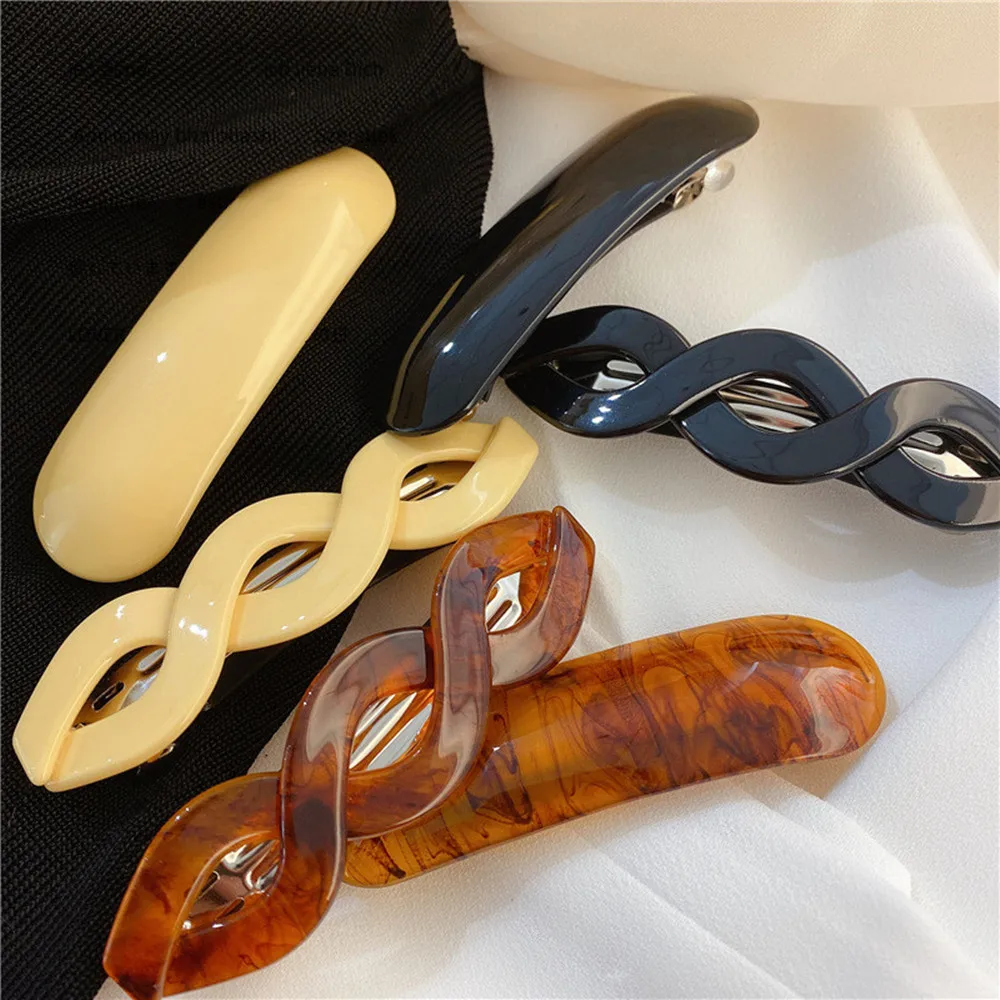 

Korean Retro Acetate Hairpin Geometric Spring Clip Temperament Solid Color Wild Hairpin Twisted Hairclip Hair Accessories for Wo