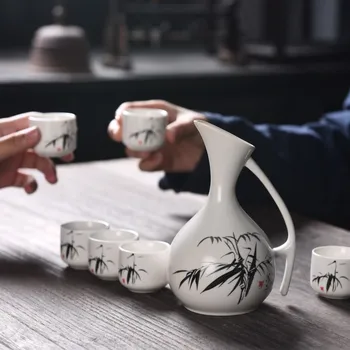 

Traditional ceramic ancient style household wine pot liquor cup set Japanese sake wineware small white wine dispenser