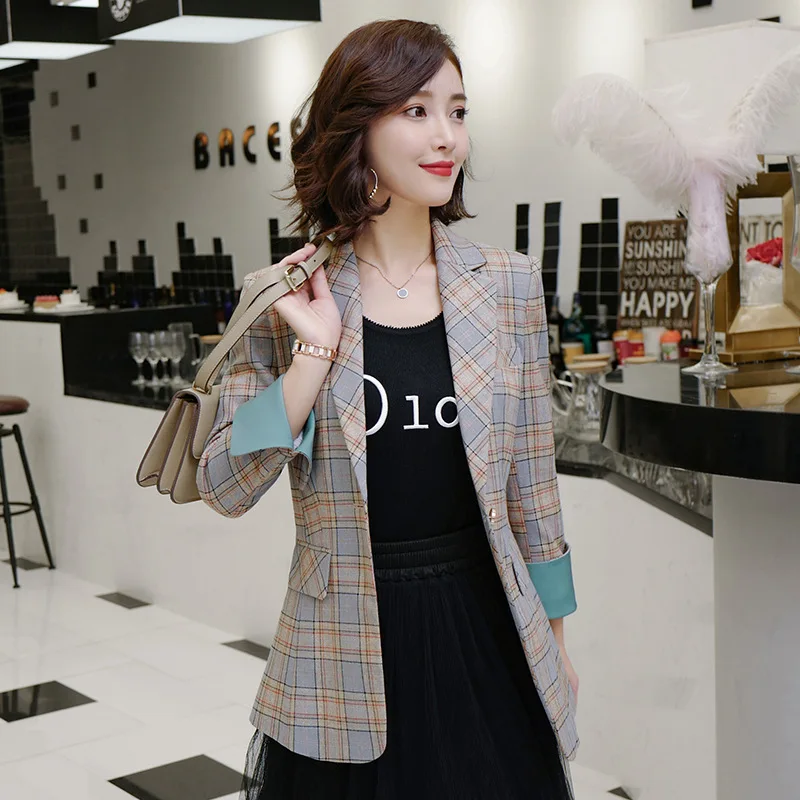 

Small Suit WOMEN'S Coat Women's 2019 Autumn New Style Retro Plaid Versatile Korean-style Online Celebrity Suit Leisure Suit Fash