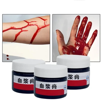 

Fake Blood for Halloween Makeup 3 Bottles Artificial Realistic Fake Blood Plasma Cream Makeup Props Cosplay Scary Costume Party