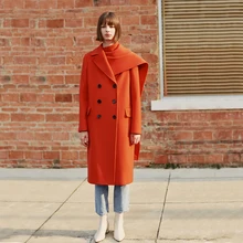 AEL осень и зима новые продукты модный шарф украшения Длинное свободное теплое оранжевое шерстяное пальто для женщин