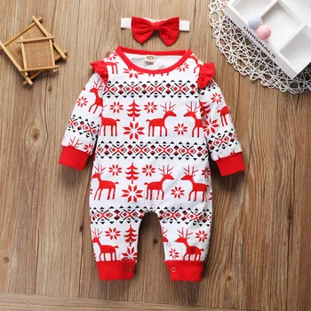 

New Christmas Clothes Baby Rompers Boy Girl Kids Romper Headband Set Baby Costume Christmas Gift Newborn Xmas Clothes Sleepwear