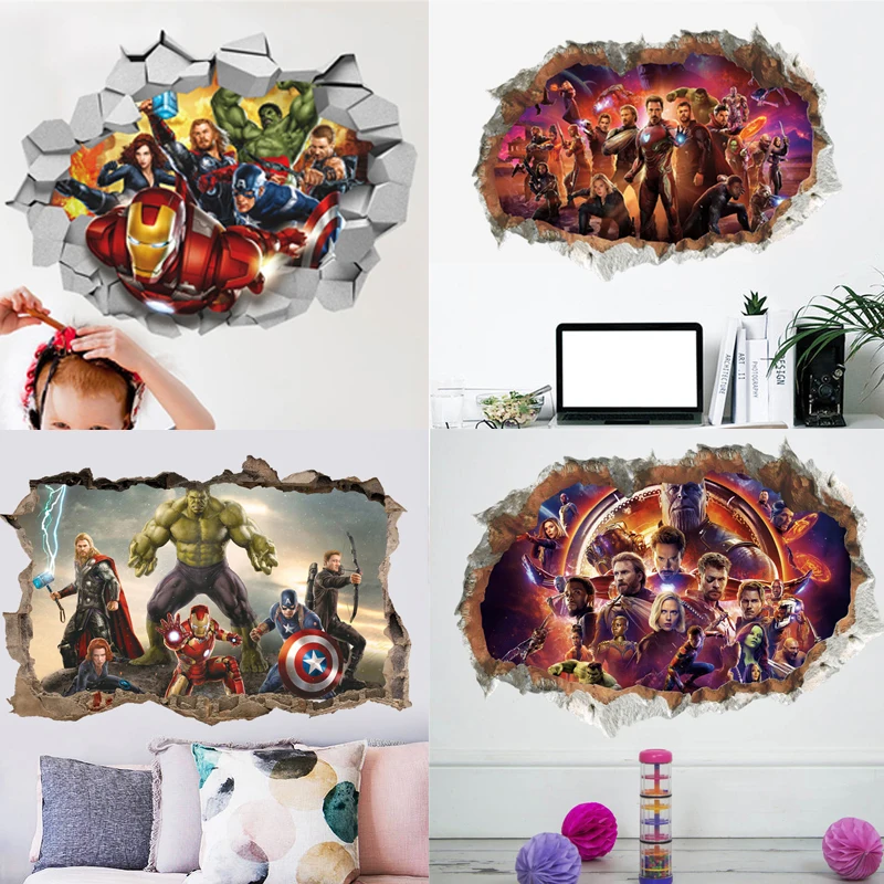 Cartoon Avengers 3D Vivid Wall Stickers  Living room bedroom wall decoration movie poster art mural wall stickers for kids rooms