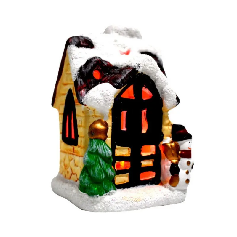 Christmas Scene Village Houses Luminous House LED Resin Toys Glow in the dark Figurines Decorations - Цвет: G