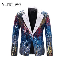 YUNCLOS, однобортный сценический костюм с блестками, мужской свадебный вечерний хип-хоп Блейзер, модный Театральный Костюм с цифровой печатью, блейзер