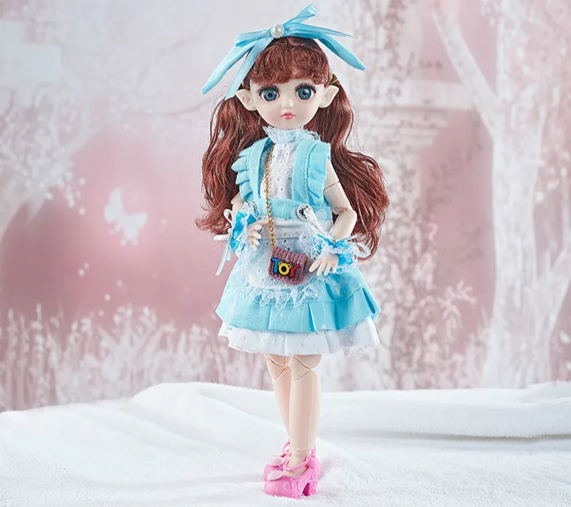 Музыкальная осветительная кукла-эльф, 30 см, платье для свадьбы, 3d платье принцессы для девочек, подарки на день рождения, домашние игрушки - Цвет: blue