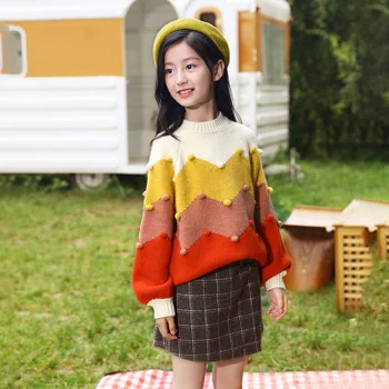 

New girls suit spring autumn and winter clothing net red fashionable middle-aged children's clothing knitted style two-piece tid