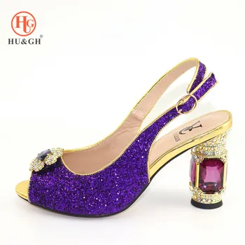 

2020 New Purple High Heels Wedding Shoes African Women Decorated with Rhinestone Sandals Luxury Lady Party Shoes High Quality