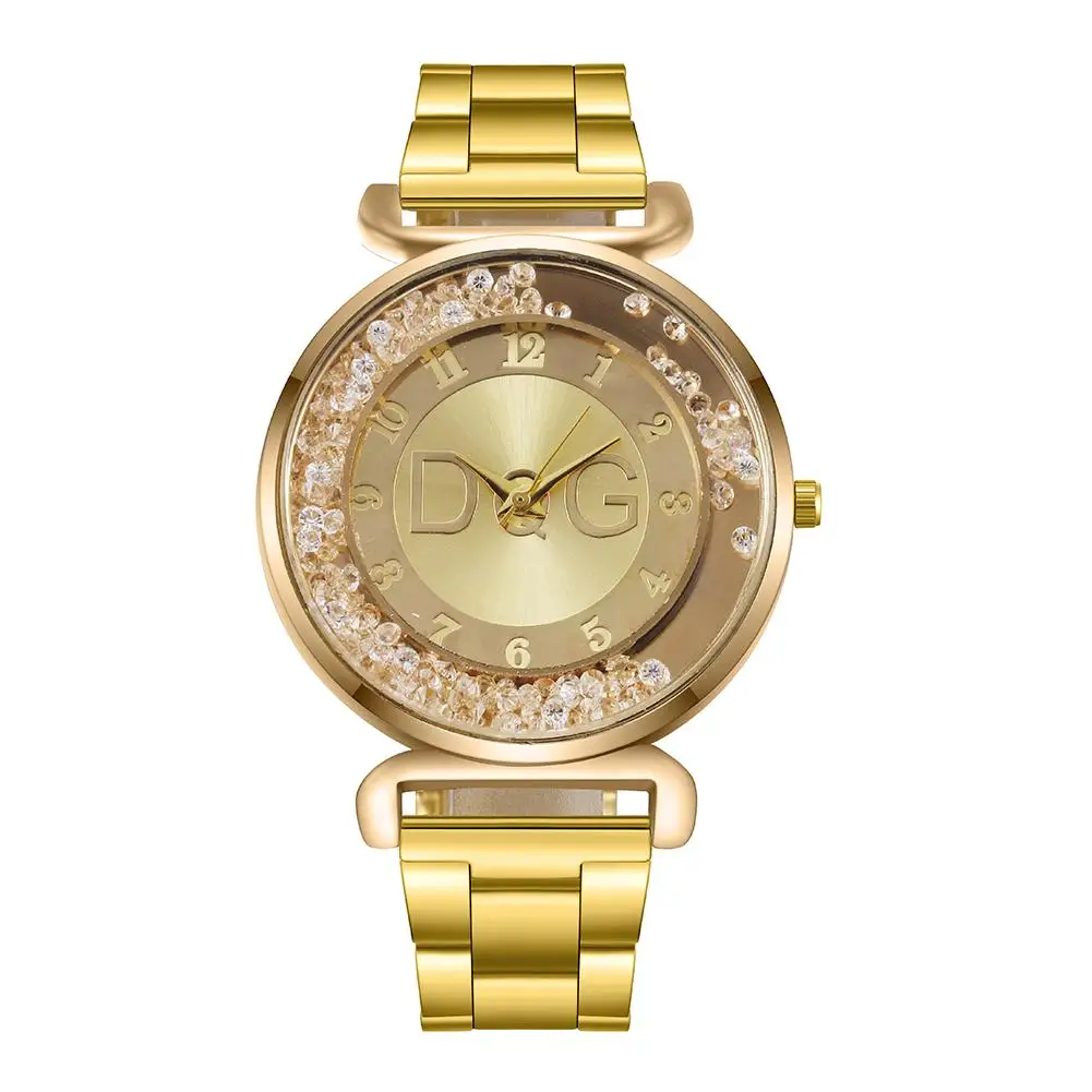 

Quicksand Rhinestones Gold Stainless Steel Watches Qualities Women Luxury Fashion Diamond Quartz Watch Casual Ladies Wristwatch