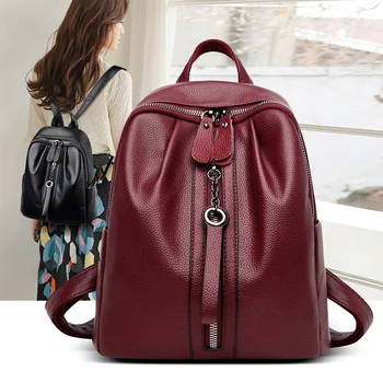 

Casual Backpacks for Ladies High Quality Soft PU Leather Backpack Female Backpacks for School Teenagers Girls Travel Back Pack