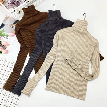 

Women FW19 rib stripe thick basic turtleneck sweater and pullovers