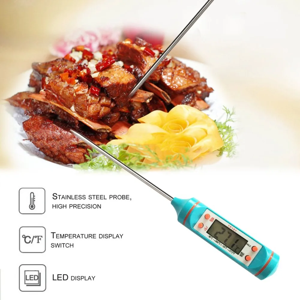 TP101 приготовления пищи Мяса термометр с ЖК-дисплеем экран Зонд из нержавеющей стали кухонная печь для барбекю жидкие кухонные принадлежности
