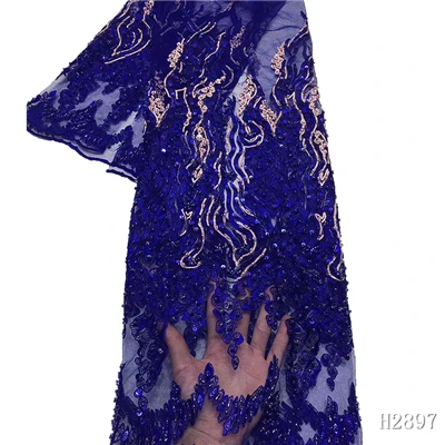 3D кружевная ткань ФРАНЦУЗСКИЙ фарти блесток Tissu Africain ручной работы из бисера тюль кружева последние роскошные африканские синие кружева с вышивкой X212 - Цвет: as picture