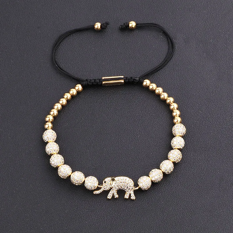 High Quality Women Bracelet Luxury CZ ball Lucky Elephant Charm Macrame Hip Hop Bracelet Men Women - Image 3