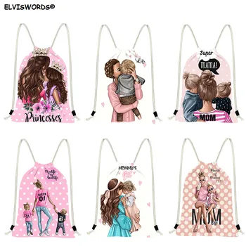 

ELVISWORDS Customize Logo Backpacks Drawstring Super Mom/Mother Printing Casual Shopping Bags Yoga Gym Bag Travel Stroage Bags