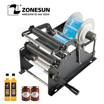 

ZONESUN Simple Manual Beer Cans Water Wine Glass Adhesive Sticker Labeler Applicator Plastic Round Bottle Iabeling Machine