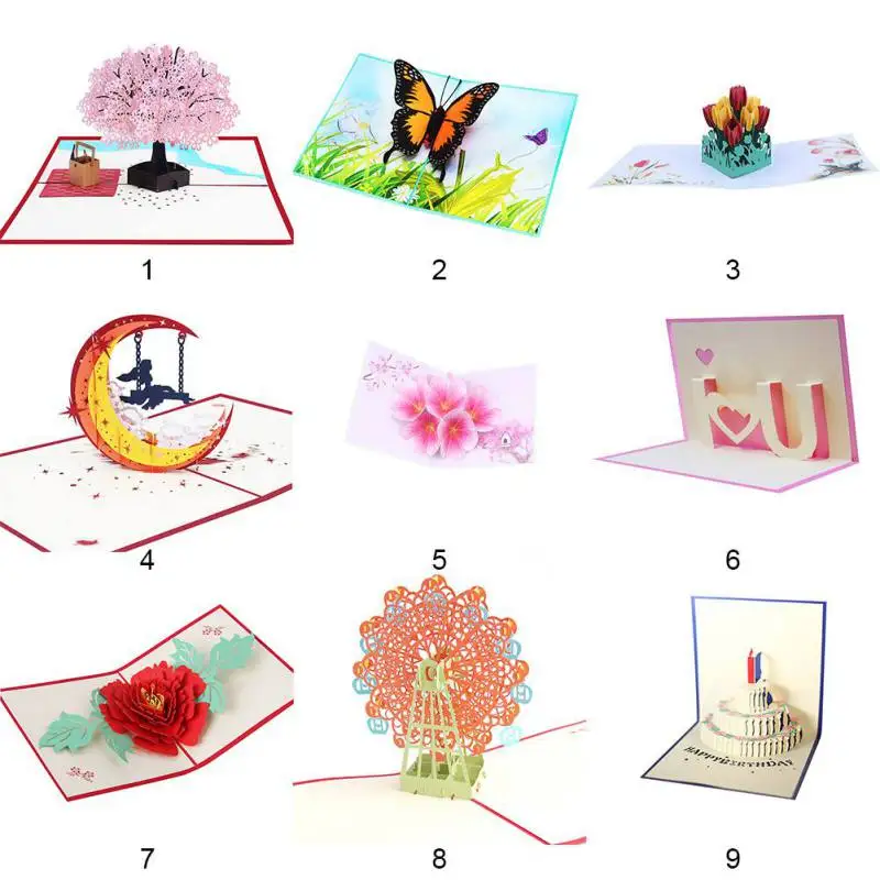  Valentine's Day 3D Pop up Holiday Card Invitation Greeting Card Multi-designs Paper Sculpture Carto - 4000144296686