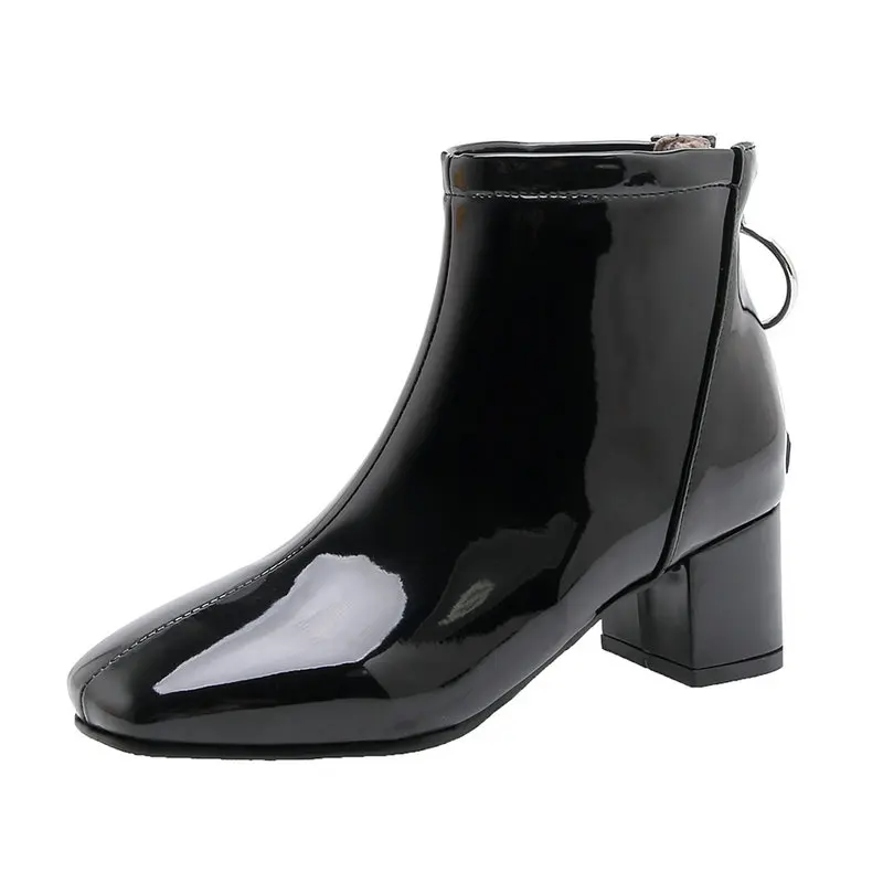 

2019 Fashion Ankle Boots Autumn Patent Leather High Heel Women Zipper Boots Square Toe Winter Female Boots Black Pink Red White