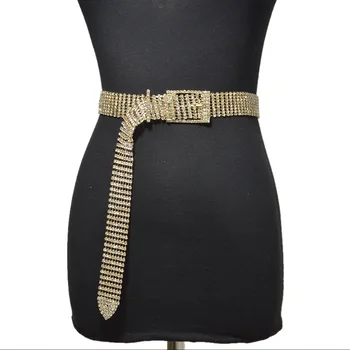 

Luxury 8 Rows Full Rhinestone Width 3.5 cm Waist Belts Women Diamante Crystal Chain Bride Wide Shiny Gold Silver Waist Belt