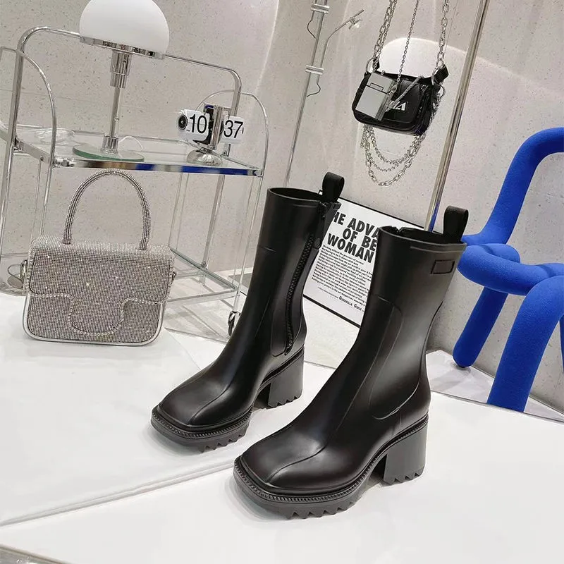 2021 luxury women's shoes new PVC Betty waterproof Martens boots rain thick heel thick-soled Chelsea | Обувь