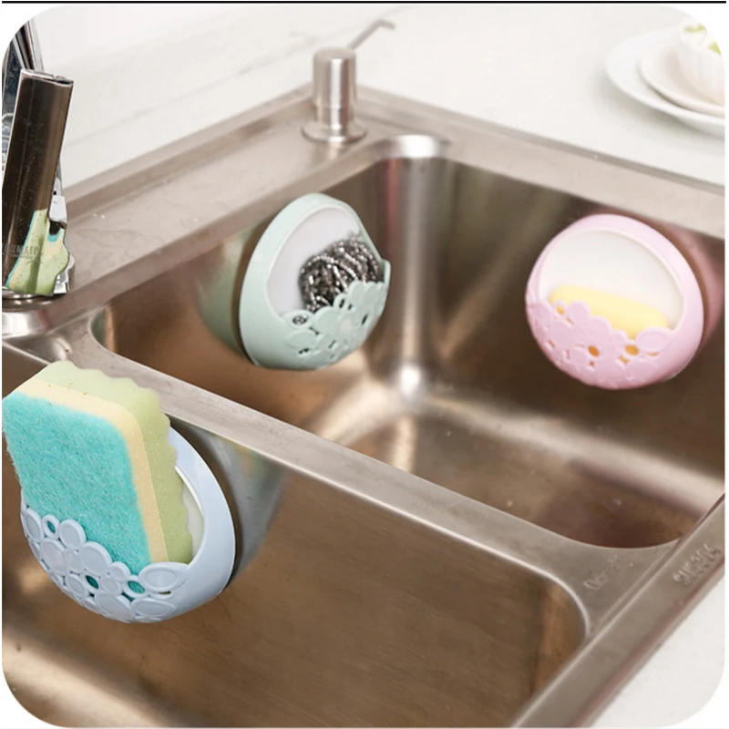 Portable Soap Box Drill-free Bathroom Suction Cup Drain Soap Dish Kitchen Dishwashing Brush Clean Sponge Container