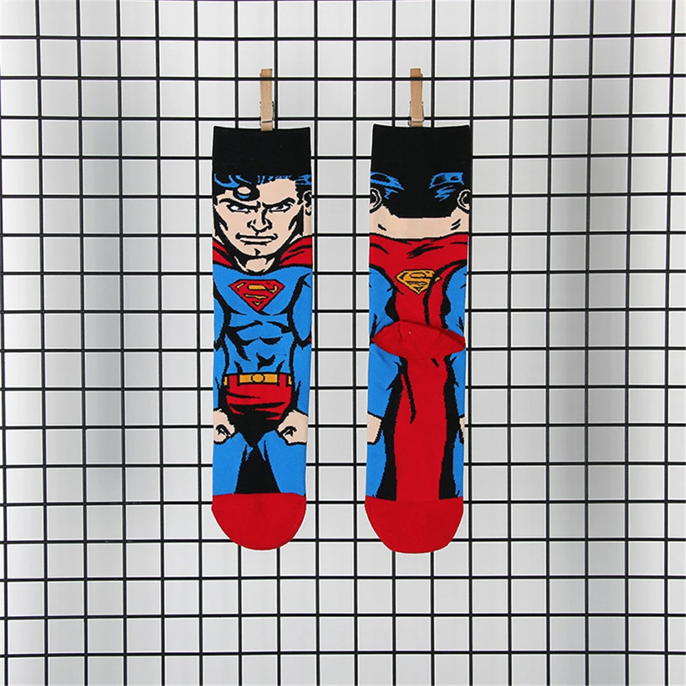Men Fashion Personality Anime Superhero Socks Iron Man Superman Batman Hulk Happy Funny Cartoon Creative HipHop Skateboard Socks