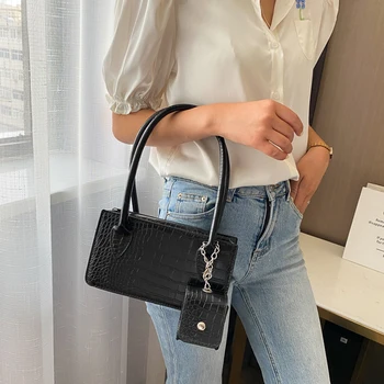 

Retro Alligator Pattern Tote Bag PU Leather Women Solid Color Portable Handbag Travel Shoulder Underarm Bag Small Pouch 2020 Hot