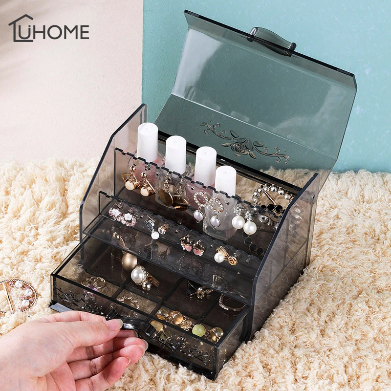 

Transparent Acrylic Jewelry Box Large Capacity Necklace Jewelry Storage Box Dustproof Cover Earring Box Earring Display Stand