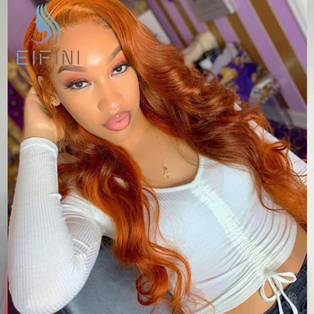 

13×6 Orange Red Lace Front Human Hair Wigs Glueless Remy Brazilian Body Wave Lace Front Wigs Pre Plucked Hairline With Baby Hair