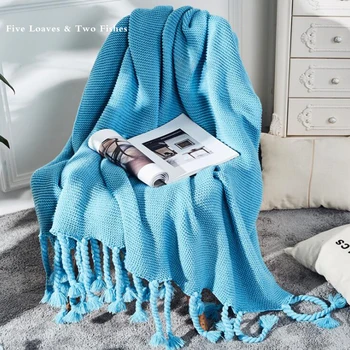 

Hand-woven Pure color long braid Blanket soft Cotton Heavy thread Tassel pendant blanket 130X170CM nap blanket Bed Sofa Throws