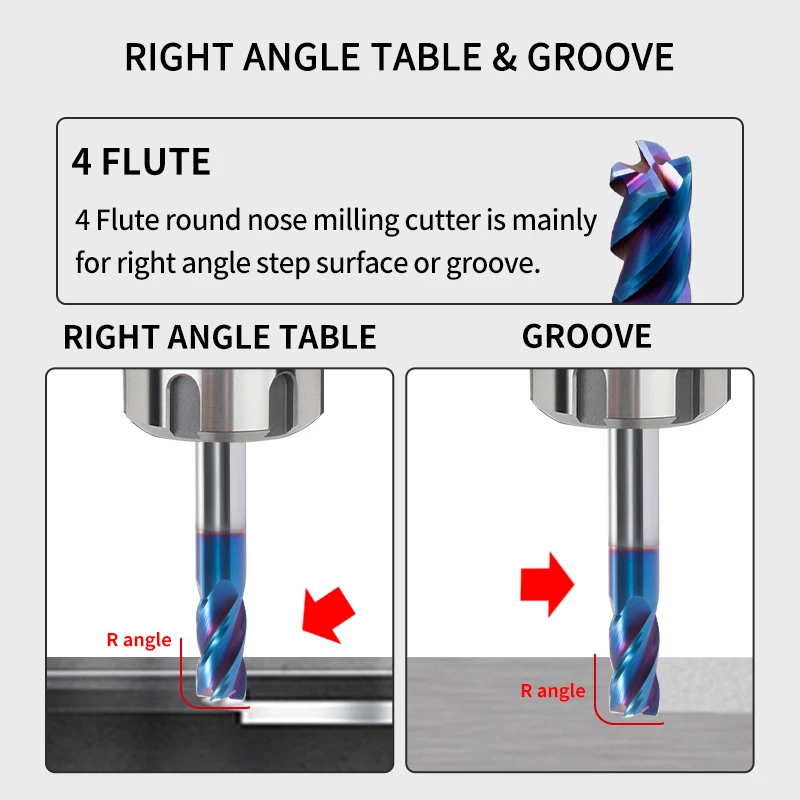 Genmitsu Lot de 4 fraises à bout en spirale à 2 cannelures, revêtement bleu  nano en carbure de tungstène CNC, fraises à défoncer 2D et 3D pour le