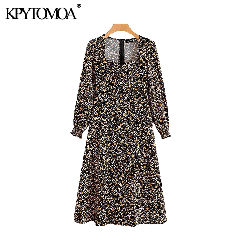 Vintage Chic Floral Print Midi Dress Women 2020 Fashion Square Collar Long Sleeve Back Zipper Front Slit Female Dresses Vestidos Vintage Chic Floral Print Midi Dress Women 2020 Fashion Square Collar Long Sleeve Back Zipper Front Slit Female Dresses Vestidos