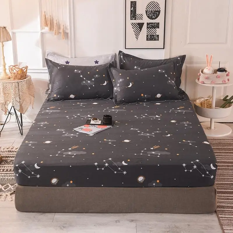 53 New Product 1pcs Cotton Printing bed mattress set with four corners and elastic band sheets