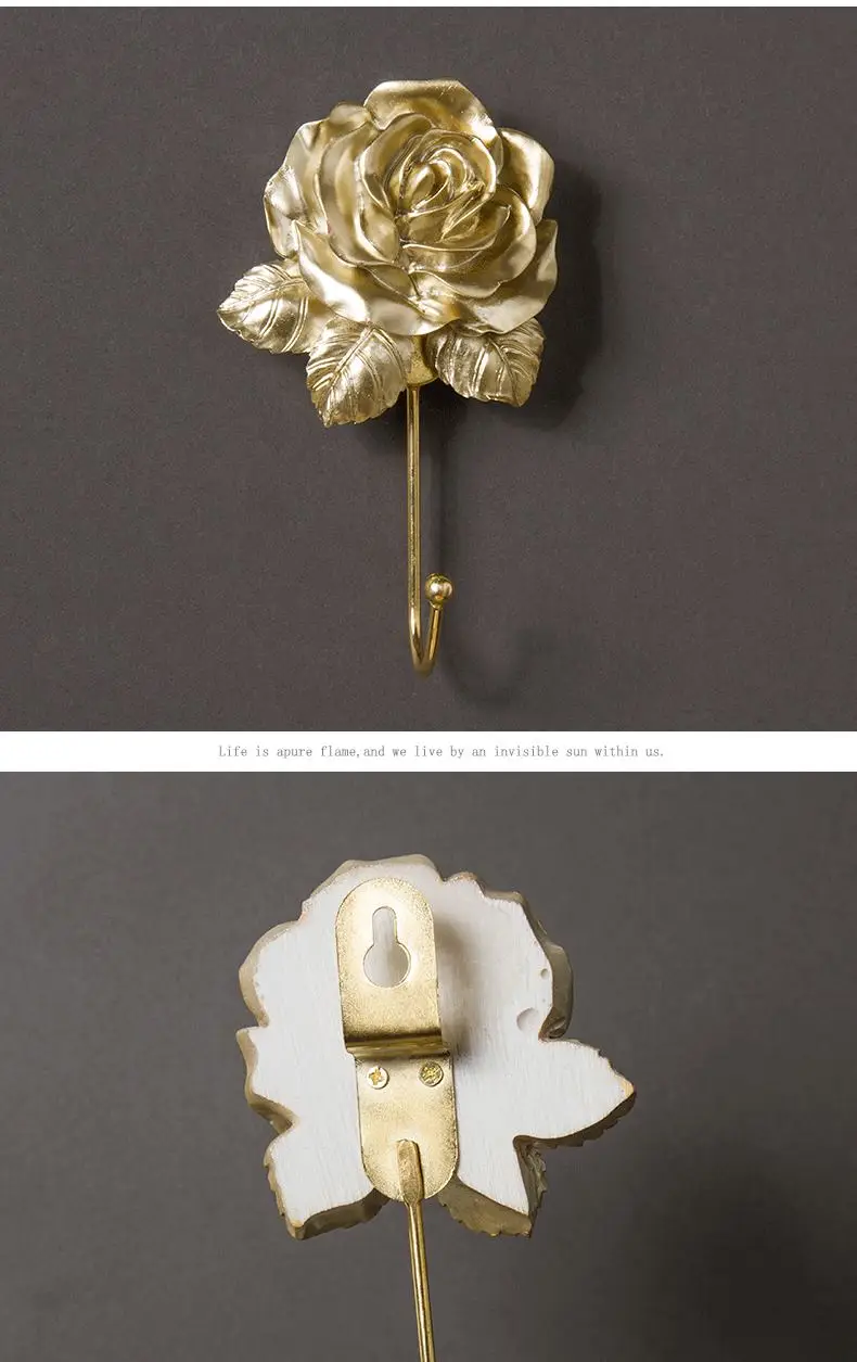 Heart-shaped Painted Single Wall Hook, Resin Rose Hanger, Gold, Home Decoration 6
