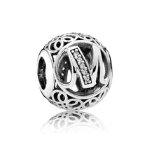 Алфавит буквы м циркон бусины, 925 стерлингового серебра Подвески подходят аксессуары, браслеты для женщин ювелирные изделия подарок