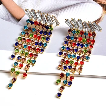 

New Arrival Colorful Crystal Tassels Long Earrings Wholesale Fashion Trend Drop Earrings Fine Jewelry Accessories For Women